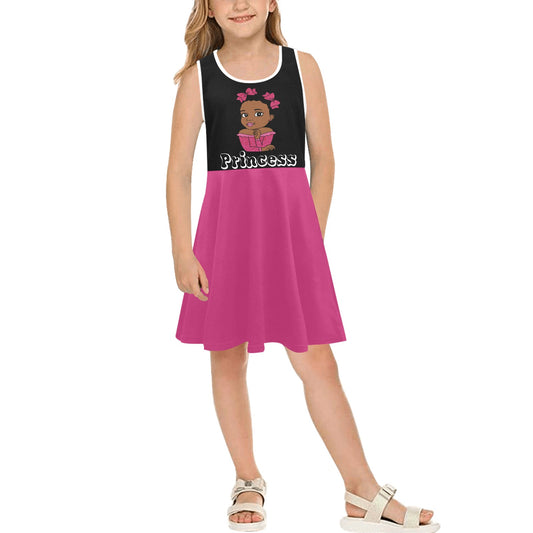 Beauty Pink Princess Dress Girls' Sleeveless Sundress (Model D56)