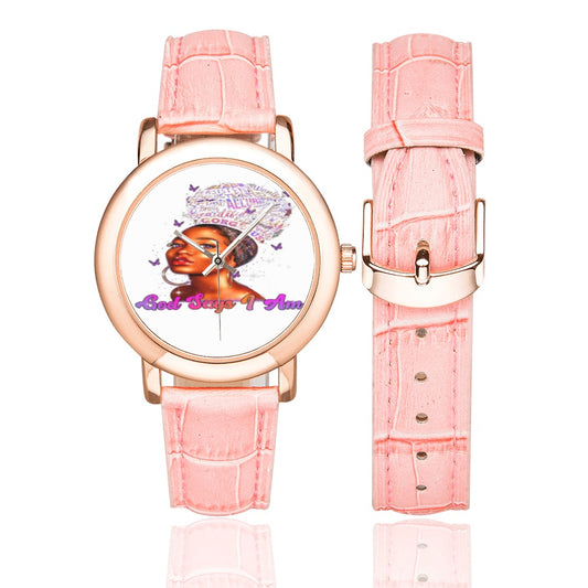 GodSaysIAm watch Women's Rose Gold Leather Strap Watch(Model 201)